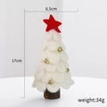 Árbol de Navidad de fieltro blanco con estrella roja y cascabeles sobre base madera - Pequeño / Blanco