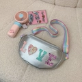 Kids silver sequin waist bag with LOVE lettering and rainbow strap crossbody - Silver