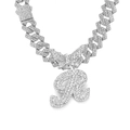 Silver iced out Cuban chain necklace with butterfly and rhinestone letter R pendant - Silver Letter R
