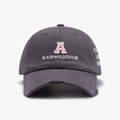 Distressed dark grey baseball cap with pink letter A embroidery and frayed edges - Adjustable / Dark Gray