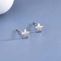 Polished S925 sterling silver star stud earrings in minimalist silver finish for women - Pentagram / White Gold