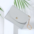 Light grey textured faux leather envelope card holder with gold snap and keychain - Light Gray