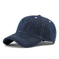 Cappellino da baseball in denim blu scuro con cuciture bianche a contrasto e design a 6 pannelli - Regolabile / Blu scuro