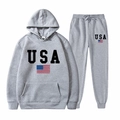 Survêtement gris avec drapeau USA comprenant un sweat à capuche et un pantalon - Gris clair