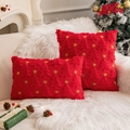 Coppia di federe natalizie in peluche rosso con alberi a rilievo e stelle dorate - 30*50cm Senza Anima / Albero Rosso Acceso e Stelle