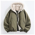 Heren winterparka legergroen met dikke imitatiebontvoering en geribbelde manchetten - M / Legergroen
