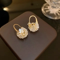 Elegant gold tulip earrings featuring white flower cluster with crystal accents - White Flower Cluster (Ear Buckle. Gold)