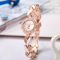 Orologio al quarzo da donna con cinturino dorato a forma di foglia e ghiera in cristallo - Oro/Bianco (3021)