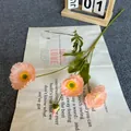 Artificial light pink poppy stem with three blooming flowers and a bud for home decor - Coral Pink