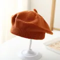 Classic caramel orange knitted wool beret hat with ribbed edge for toddlers - Caramel