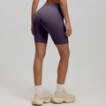 High-waisted compression yoga shorts in deep purple matte fabric for fitness - S / Eggplant Purple