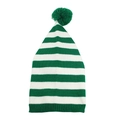 Festive adult Christmas beanie in green and white stripes with top pompom detail - Adult / White Green