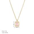 Square pink zircon necklace with gold-plated O-chain and sparkling diamond-studded border - Gold-Pink Zirconia