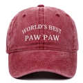 Vintage washed red baseball cap with World's Best Paw Paw embroidery on front - Burgundy