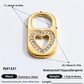 18k gold plated heart lock pendant with diamonds in stainless steel for DIY jewelry - PJ91331