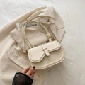 Chic cream white saddle bag with golden metal buckle and knot-design shoulder strap - Off White