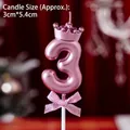 Pink metallic number 3 birthday candle with crown and glittery bow 3cm x 5.4cm - Number Candles Pink With Crown And Bow (3)
