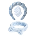 Blue padded sponge headband and plush bow wristband set for face washing - Velvet Blue Series Set (17#) / Set of 4