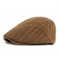 Classic brown herringbone wool flat cap for men and women, vintage autumn winter style - Adjustable / Khaki
