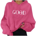 Men's rose red street style hoodie with GOOD vibes white print and kangaroo pocket - Rose Red