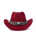 Détail du chapeau de cowboy bordeaux avec pierre turquoise et bandeau à franges - M (56-59cm) / Rouge Vin Gland Ethnique