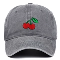 Washed dark grey baseball cap with cherry embroidery and vintage cotton canvas texture - Adjustable / Gray
