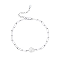 Bracelet trombone en argent sterling S925 minimaliste avec perle baroque naturelle - Bracelet à Maillons Rectangulaires Argenté avec Perle Unique (GPB07-P)