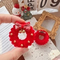Handmade red Christmas wreath brooch with plush texture and golden bells detail - China Red Large Thick Wreath Pin / Approx 4.5cm