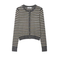 Gestreepte gebreide damesvest in grijs en beige met elegante gouden knopen - S / Grijs Gestreept
