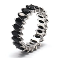 Detail of silver eternity band featuring marquise-cut black stones in a prong setting - Silver + Black Zirconia / US 6