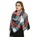Classic red and green plaid cashmere-like scarf with fringe details for autumn and winter - A195 Red Green White Blue Plaid