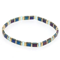 Bohemian Tila bead bracelet with golden, iridescent blue, and clear light blue beads - Gold/Blue-Purple Iridescent/Sky Blue (TL-B190080D)