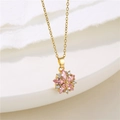 Elegant gold titanium steel necklace featuring a pink zircon cherry blossom flower pendant - Necklace with O-chain