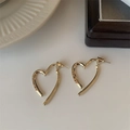 French vintage gold heart earrings with minimalist open line geometric design - Gold Open Heart Earring (E016)