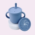 Mist blue baby silicone training cup with double handles and interchangeable lids - Grey Blue