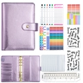 Purple Macaron PU leather budget binder set with gold 6-ring binder and zipper pockets - Luxury Set-Shiny Purple