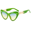 Fashion heart cat eye sunglasses with translucent green frame and yellow blue gradient lenses - Green Frame Green Tea Lens