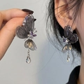 Close-up of purple butterfly tassel earrings with translucent wings and zircon accents - Silver (7# Silver Pin)