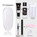 Detail view of solid extension nail gel kit with UV lamp and professional tools - 7-Piece Set 07-Clear