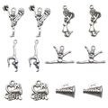 Collection de breloques de pom-pom girl en argent avec des silhouettes et des mégaphones - 60 Pièces Mixte Cheerleader Filles