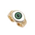 Verstellbarer goldener Ring mit grünem bösem Auge und strukturierter Metalloberfläche - Einstellbar Offen / Grün