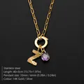 Stainless steel initial Z alphabet pendant necklace with purple crystal stone charm - Letter Z Style (Steel) / Silver