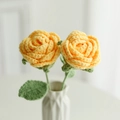 Handmade crochet yellow roses in a white geometric vase for Teacher's Day gift - Woven Rose (Finished) / Yellow (Toothed Large Leaf with Wire)