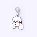 Porte-clés caniche blanc mignon avec nœud rouge et fermoir mousqueton argenté - 21 Caniche