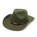 Olive green wool felt western cowboy hat with brown studded leather belt and vintage emblem - M (56-58cm) / Army Green