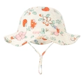 Kids cotton sun hat with adjustable strap and strawberry floral print in creamy white - 0-12 Months / Strawberry Floral