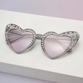 Grey heart-shaped sunglasses with sparkling crystal rhinestones and light purple lenses - Rhinestone Gray Frame Gradient Gray Lens