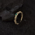 Adjustable S925 silver dragon ring with green gemstone in vintage golden finish - Green Oval Gem Vintage Relief Style (J4612)