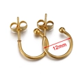 Pendientes de aro en C de acero inoxidable chapado en oro de 18k con diámetro de 12mm - Dorado-Liso-12mm