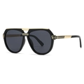 Retro pilot sunglasses with black frame and golden metal double bridge details - Black Grey Gold Leg